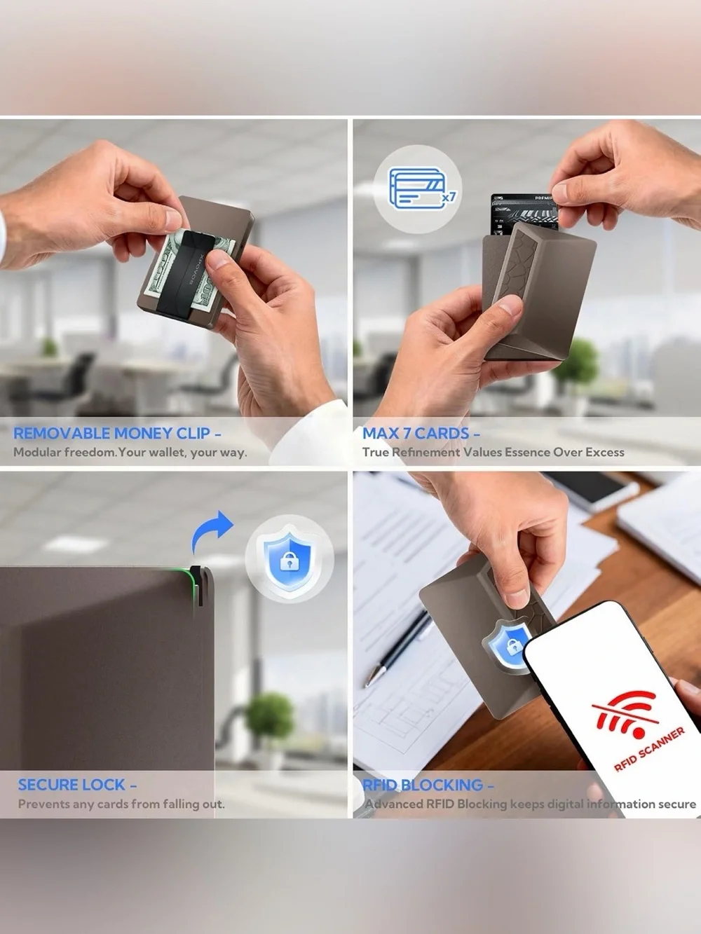 Minimalist Wallet for Men - RFID Blocking Slim Wallet with Money Clip - Swip